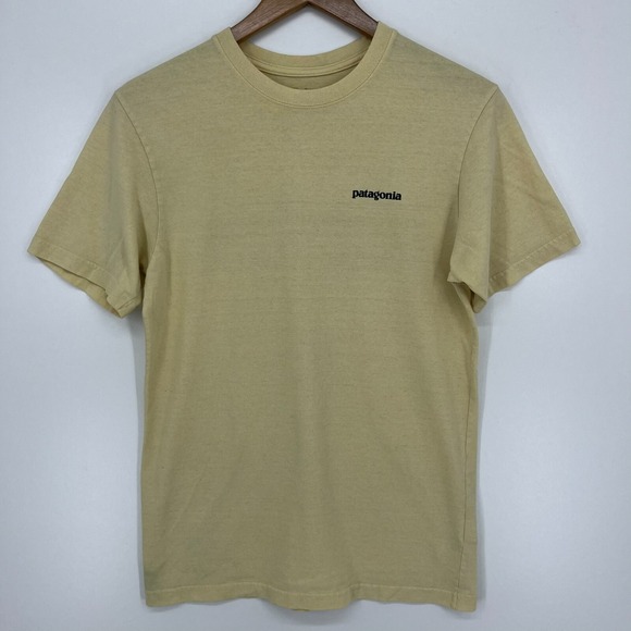 Patagonia T-Shirt Adult Size S Yellow Double Sided Logo Short Sleeve Crew Neck - Picture 1 of 10